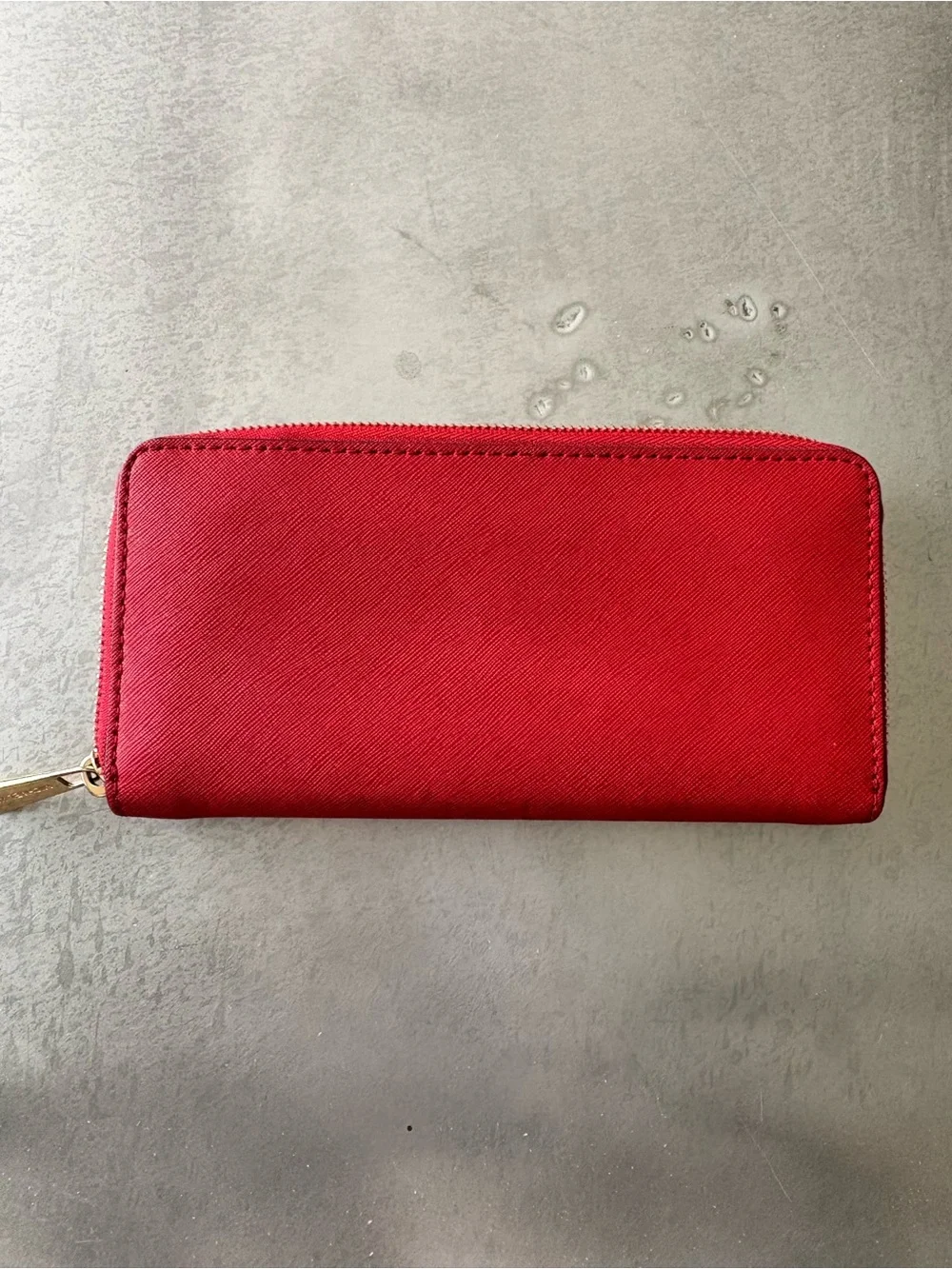 Michael Kors Red Zip-Around Saffiano Wallet with Gold Logo
